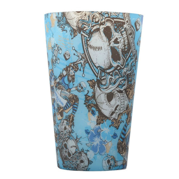 Sugar Skull Unbreakable Silicone Pint Glasses Two Sizes in Biker Blue Style