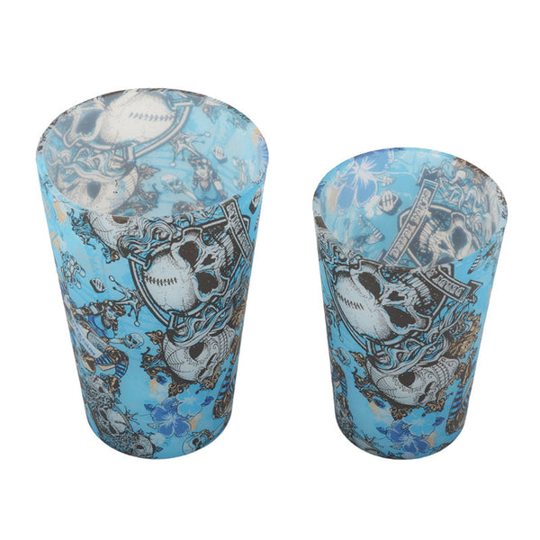 Sugar Skull Unbreakable Silicone Pint Glasses Two Sizes in Biker Blue Style