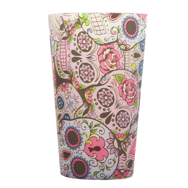 Sugar Skull Unbreakable Silicone Pint Glasses Two Sizes in Flowery Pink Style