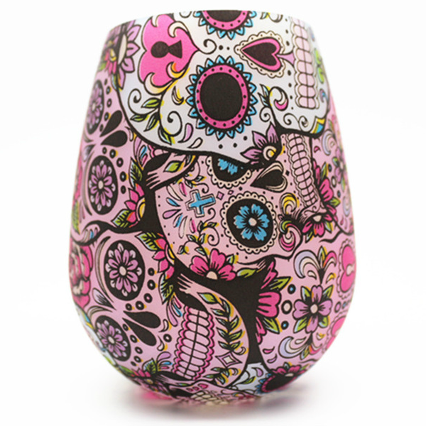 Sugar Skull Unbreakable Silicone Stemless Wine Glass
