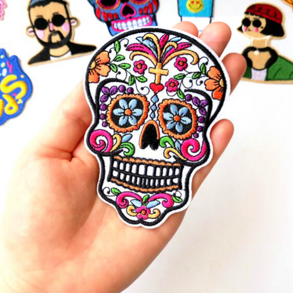 White Sugar Skull Embroidered Patch
