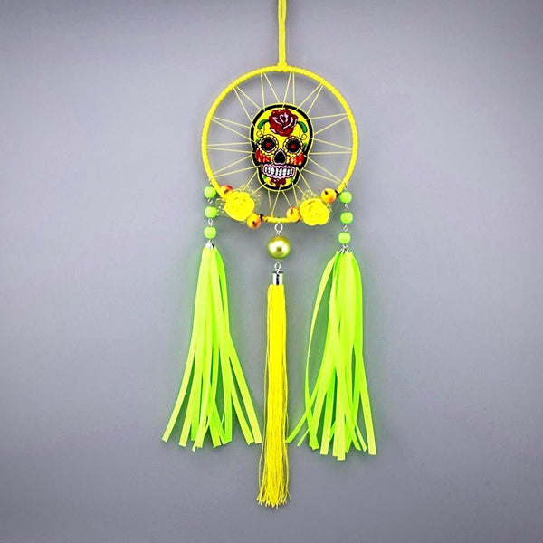 Yellow Sugar Skull Dreamcatcher Hanging Decoration