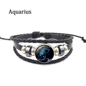 Zodiac Sign Leather Bracelet - Aquarius