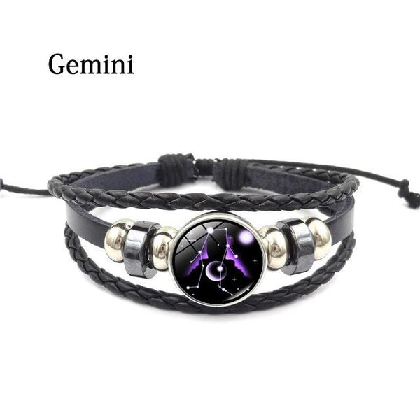 Zodiac Sign Leather Bracelet - Gemini