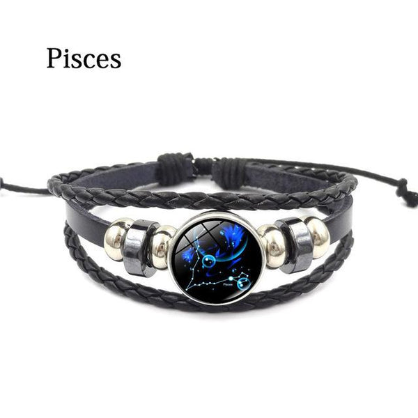 Zodiac Sign Leather Bracelet - Pisces